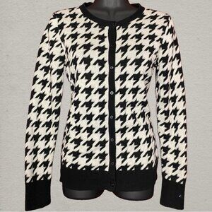 Merona Black and White Houndstooth Cotton Knit Cardigan